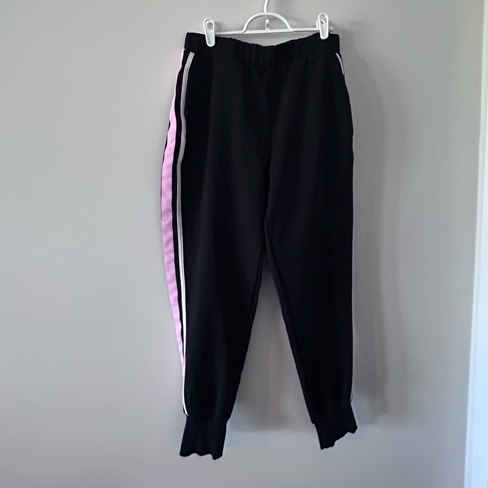 Black Dressy Women’s Joggers • Pink & White Stripes •